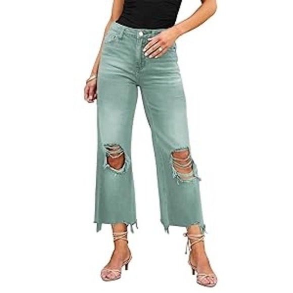 Vervet Camo Green Leslie 90s Vintage Flare Distressed Denim Jean Size 27 Cropped - Picture 1 of 7